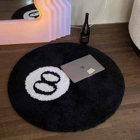 Black 8-Ball Rug — Round & Plush